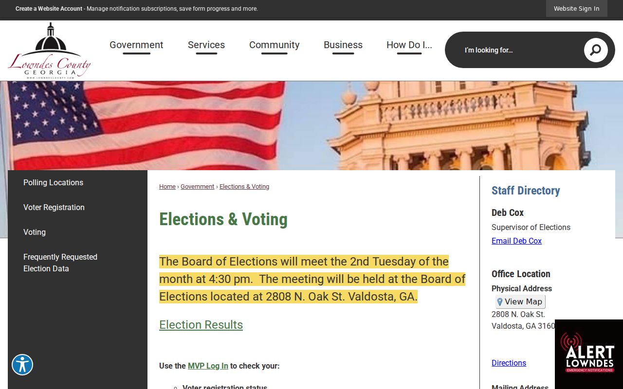 Valdosta voter registration records office at Lowndes County Elections