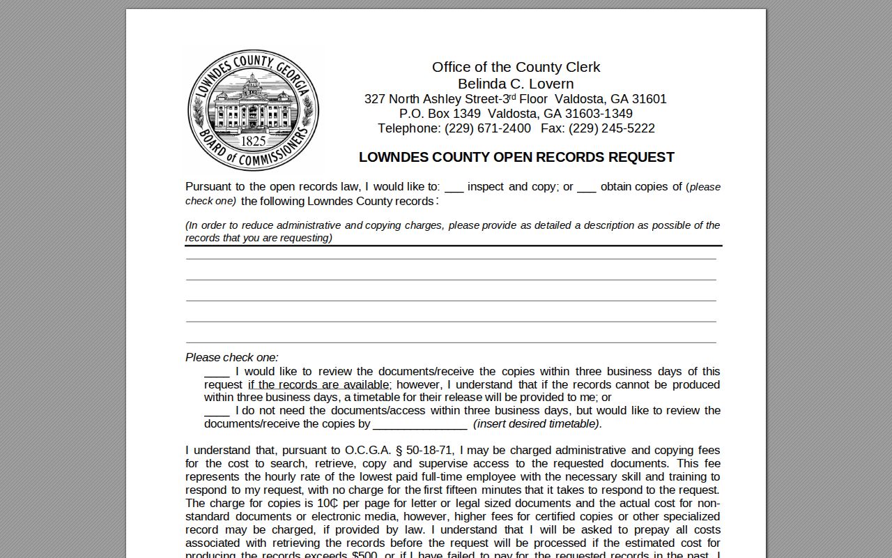 Lowndes County open records route for Valdosta people search