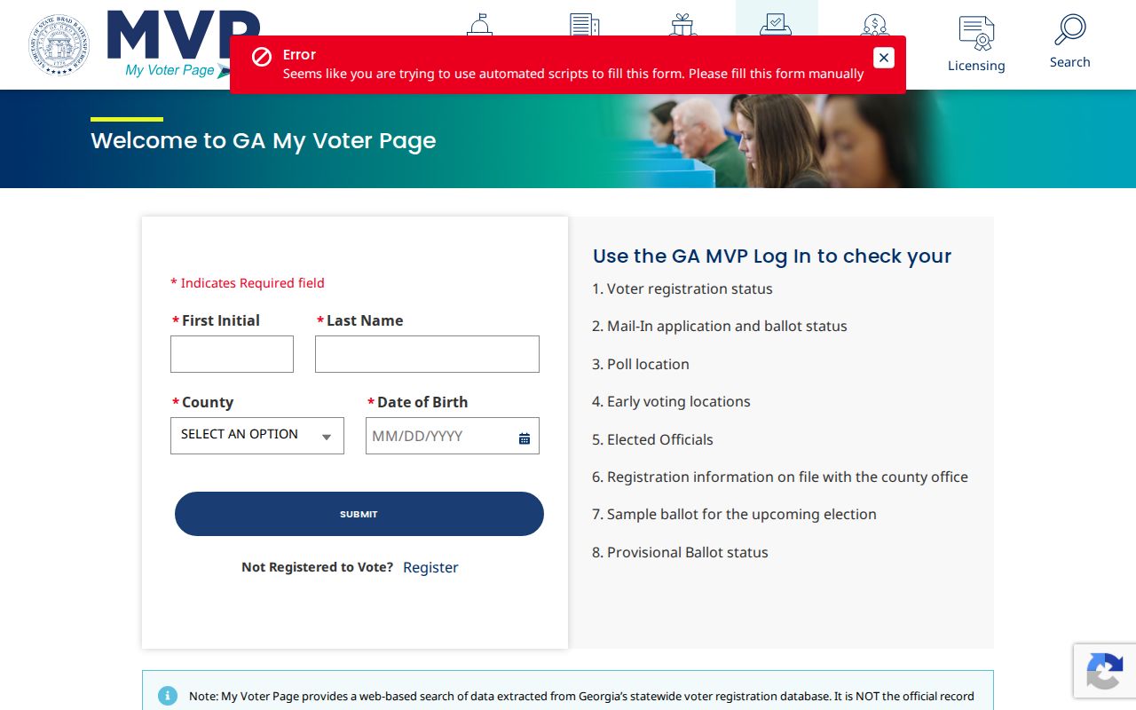 Valdosta voter registration records lookup on Georgia My Voter Page