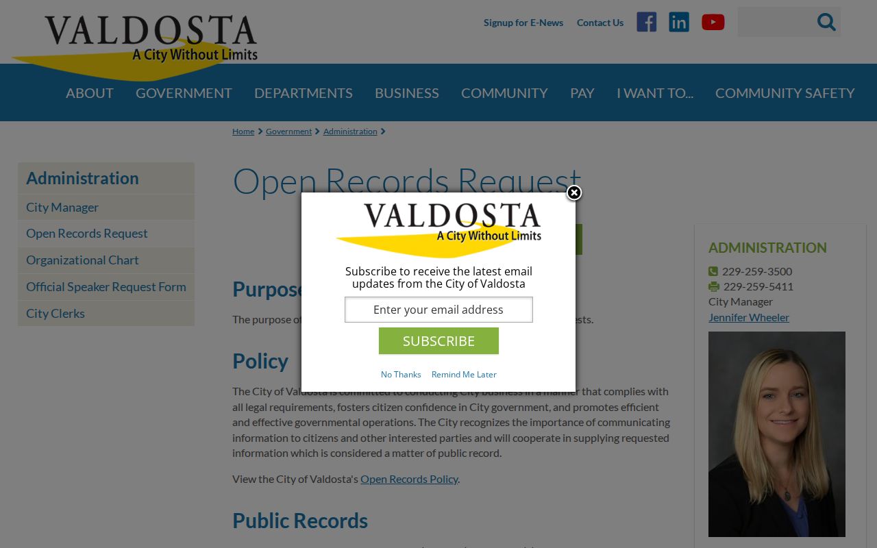Valdosta people search through the city open records request route