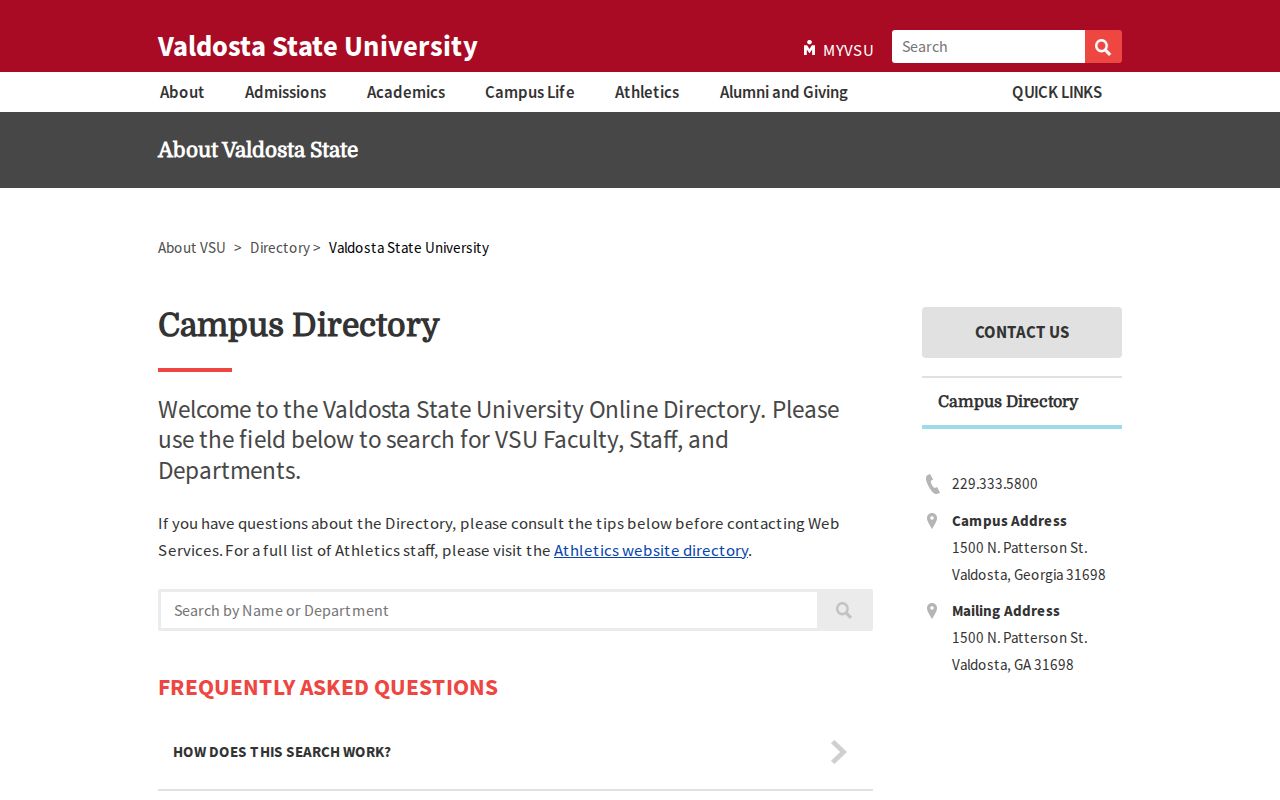 Valdosta people directories search for VSU faculty and staff